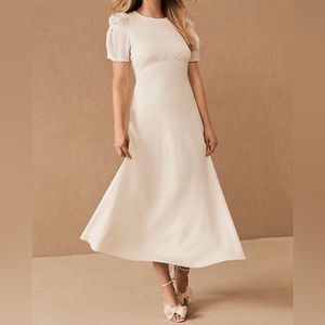 BHLDN Leyden Satin Midi Dress in Ivory